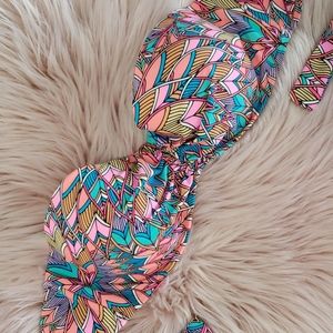 SunDazed pink multicolored strapless bikini top size 36D